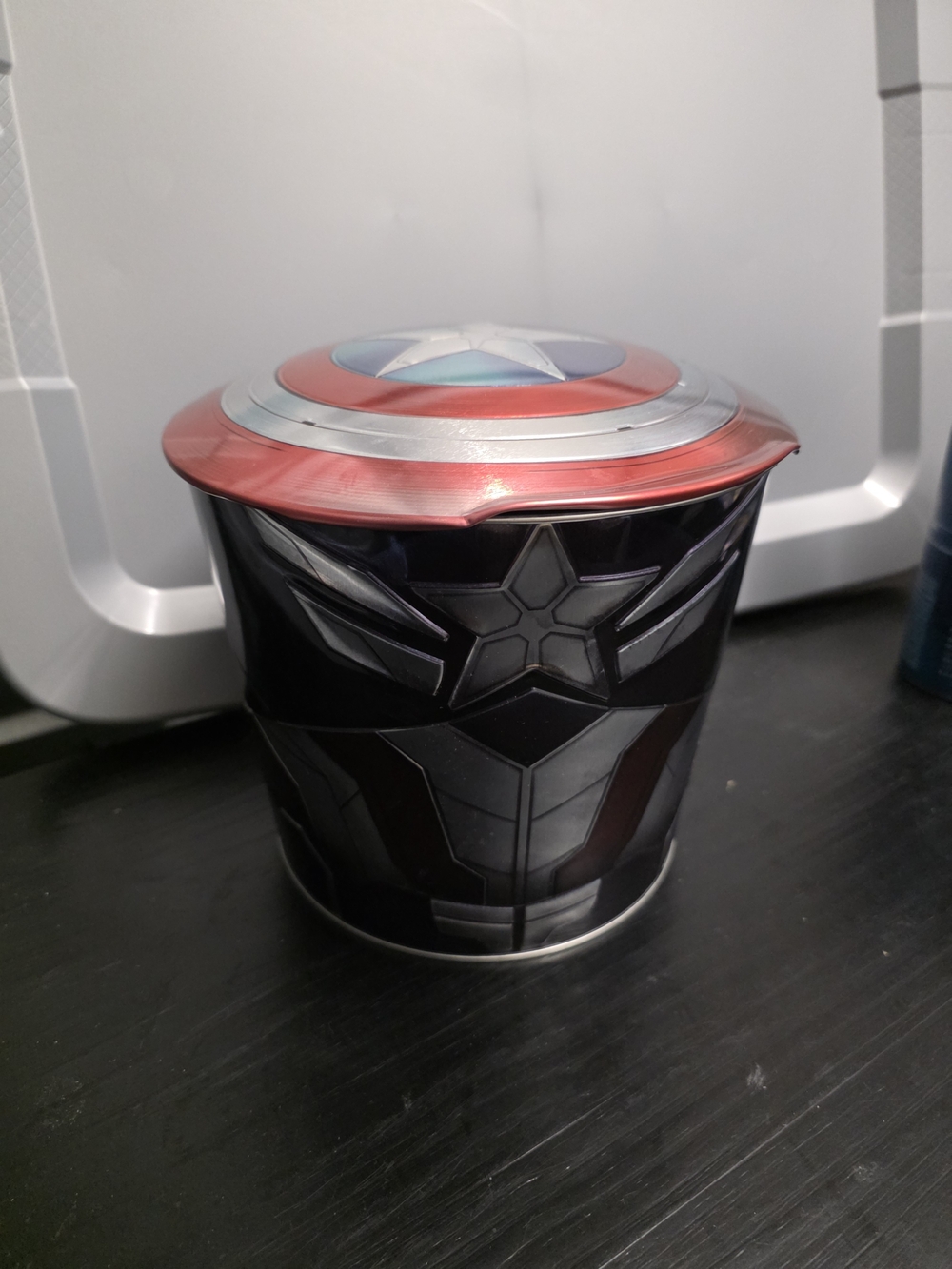 Marvel Captain America Shield Popcorn Tin with Red and Blue Lid And Wings